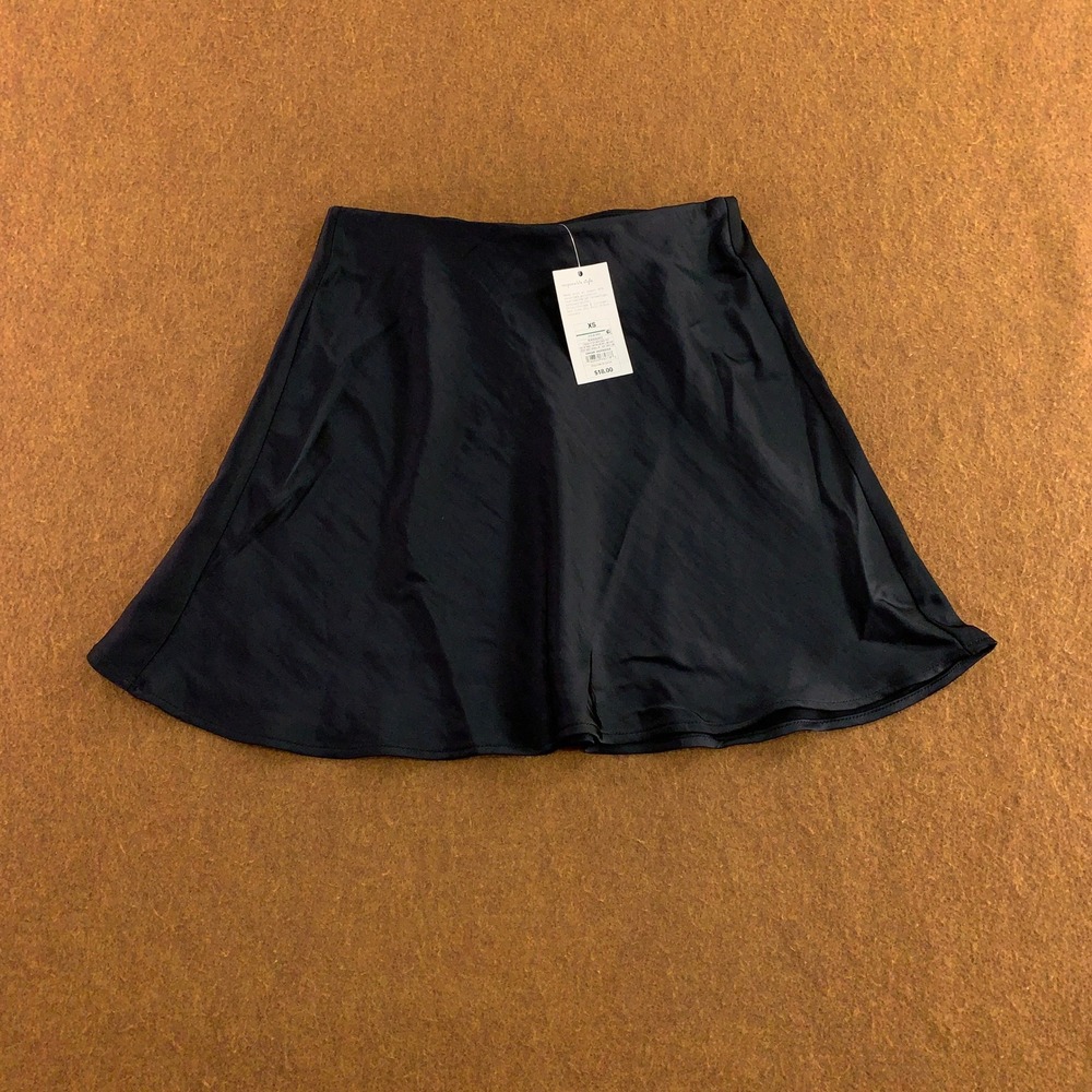 A New Day Womens XS Black Satin A-Line Mini Skirt NWT